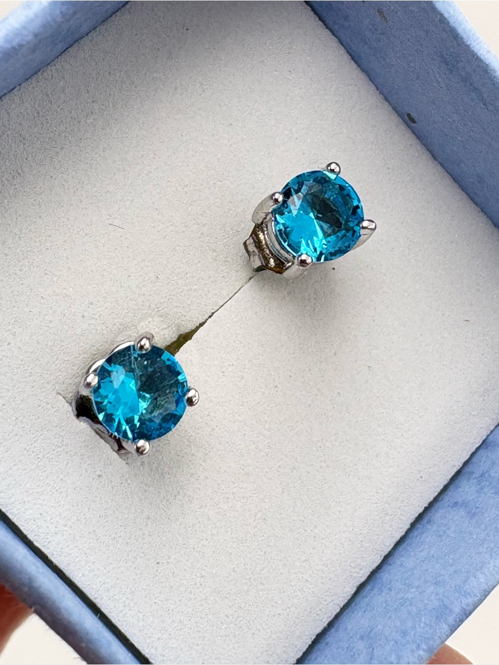 Classic Blue Topaz Round Stud Earrings - Silver Tone